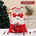 Große gestrickte Rentier-Weihnachtsgeschenktüte mit Kordelzug und detaillierten Maßen - Rentier Stil