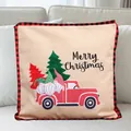 Kerst decoratieve kussenhoes met rode vrachtwagen kabouter design en geruite rand - Boshnome Vrachtwagen Kussensloop