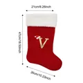 Large red Christmas stocking with golden letter V embroidery and size specifications - Style V / L