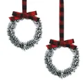 Pair of mini rustic Christmas wreaths decorated with red and black buffalo plaid bows - Mini Wreath