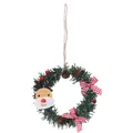Mini corona de Navidad hecha a mano con cabeza de reno y lazos de cuadros rojos y blancos - Estilo Cabeza de Ciervo