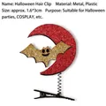 Sparkly red crescent moon and gold bat hair clip accessory for Halloween party costumes - Red Moon and Gold Bat Style (Style G)