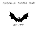 Juego de 6 murciélagos decorativos de plástico negro para fiestas de Halloween casa - Diámetro 26.5cm (6 Unidades/Paquete)