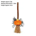 Mini decoración de escoba de bruja de Halloween con calabaza de fieltro y lazo de malla negra - Estilo D / Paquete individual