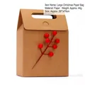Premium large brown kraft paper Christmas gift bag featuring festive red berry details - Red Berries / L