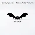 Decoración murciélago negro Halloween 30x10cm plástico pack de 6 para fiestas - Diámetro 30cm (6 Unidades/Paquete)