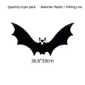 Set de 6 murciélagos negros colgantes para Halloween de plástico, 36,8x19cm - Diámetro 36.8cm (6 Unidades/Paquete)
