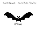 Set de 6 murciélagos negros grandes para Halloween, plástico, 38x13cm - Diámetro 38cm (6 Unidades/Paquete)