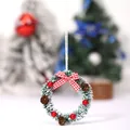 Mini corona de Navidad nevada con lazo de cuadros rojos y blancos y piñas naturales - Estilo B (8cm de Diámetro) / Estilo de Piña