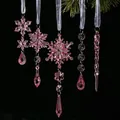 Close-up of pink acrylic snowflake and icicle Christmas tree ornaments set - 10 Pcs Pink Set / 5 Styles 2 Pcs Each
