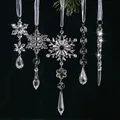 Detailed macro view of sparkling acrylic snowflake and icicle Christmas tree ornaments. - 10 Pcs Transparent Set / 5 Styles 2 Pcs Each