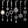 Detailed view of elegant clear crystal Christmas ornaments in various festive shapes - 6-Style Snowflake Icicle Mix / Set of 6 / Gold