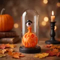 Spooky Halloween pumpkin lamp with eyeball in a glass dome tabletop decor for party - Eyeball Pumpkin Style / Plastic Dome