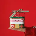 Festive Santa Claus tin gift box with handle and decorative bow for holiday candy - Square with Decoration / Green
