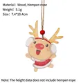 Cute wooden reindeer Christmas tree hanging ornament with red bead and twine loop - Reindeer Style A