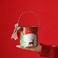 Christmas tinplate gift bucket with reindeer and tree patterns for holiday candy packaging - Round with Decoration / Green