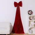 Large red velvet bow wall hanging decoration for festive Christmas scene atmosphere - Single Layer Bow (60cm*36cm) / With 2 Meters Hanging Fabric