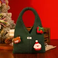 Festliche dunkelgrüne gestrickte Weihnachtstasche mit Weihnachtsmann und Rentier-Motiv - Gestrickte Dunkelgrüne Cardigan-Tasche Weihnachtsmann Rentier