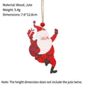 Ornement de sapin de Noël traditionnel en bois Père Noël avec boucle en corde de chanvre - Père Noël Style B