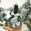 Festlicher Weihnachts-Geschenkbeutel mit Kordelzug, Weihnachtsmann und Schneemann Motiv - Leinwand Apfelbeutel / Grün
