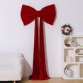 Giant red velvet Christmas bow wall hanging decoration for festive home atmosphere - Single Layer Bow (100cm*60cm) / With 2 Meters Hanging Fabric
