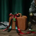 Handcrafted wicker Christmas gift basket with festive red and green ribbon bow - Small Rectangle (LH-531) / 22x17x11cm / Brown