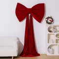 Large red velvet Christmas bow wall hanging for festive holiday home atmosphere decor - Single Layer Bow (120cm*80cm) / With 2 Meters Hanging Fabric