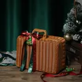 Elegant vintage brown wicker suitcase gift box with a festive Christmas ribbon bow - Large Rectangle (LH-531) / 30x21x14cm / Brown