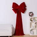Large red velvet Christmas bow decoration for holiday wall hangings and scene layout - Three Layer Bow (100cm*75cm) / With 2 Meters Hanging Fabric