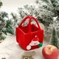 Festive red Christmas felt gift bag featuring a 3D Santa Claus for apples and treats - Square Santa Claus (Style 1) / Burgundy