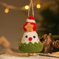 Handgemaakte kerst sneeuwpop hanger van wolvilt met belletje voor de kerstboom - Groen Sneeuwman Stijl