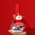 Sacchetto regalo di Natale rosso con Babbo Natale di peluche e stampa di pupazzo - Sacchetto di Mele Natalizio in Tela (Con Campanella di Babbo Natale) / Arancione