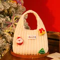 Handgefertigte gestrickte Weihnachtsgeschenktasche mit Weihnachtsmann-Aufnäher - Gestrickte Champagner-Tasche Mit Weihnachtsmann-Glocke