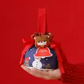 Sacchetto regalo di Natale con stampa pupazzo di neve e decorazione renna di peluche - Sacchetto di Mele Natalizio in Tela (Con Campanella di Renna) / Blu zaffiro