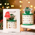 Weihnachtliche zylindrische Dauerkalender-Geschenkbox mit dekorativer weißer Tasche - Zylindrischer Kalenderstil (Mit Handtasche) / Weihnachtsgrün