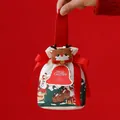 Sacchetto regalo di Natale con coulisse, stampe di Babbo Natale e decoro in peluche renna - Festa in Slitta Natalizia + Bambola / Multicolore