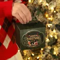 Festliche grüne Weihnachts-Apfelbox mit Merry Christmas-Aufdruck und praktischem Griff - Quadratische Apfelbox / Grün