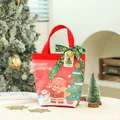 Borsa regalo di Natale festiva in tela rossa e bianca con orsetto e campanello - Decorazione 1 (Fiocco e Campanello) / Orso di Natale Rosso (Decorazione Tipo 1)