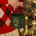 Sechseckige grüne Weihnachts-Geschenkbox mit Griff und Glocke - Sechseckige Apfelbox / Grün