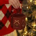 Sechseckige rote Weihnachts-Geschenkbox mit goldenem Glockendesign und Tragegriff - Sechseckige Apfelbox / Rot
