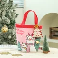 Festosa borsa regalo di Natale in tela rosa con un simpatico design di renne e pupazzi - Decorazione 3 (Albero di Natale in Feltro) / Renna di Natale Rosa (Decorazione Tipo 3)