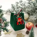 Green Christmas felt gift bag with reindeer ornament for candy or apples. - Rectangular Reindeer (Style 2) / Dark Green