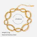 Bracelet chaîne à maillons ovales minimaliste doré en acier inoxydable avec info - Style Maillons Ovales / 17.5cm+4.5cm / Or