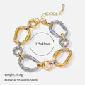 Collier chaîne en métal bicolore de style punk pour femmes en acier inoxydable - Style Ovale / 17.5cm+4.5cm / Or + Acier
