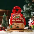 Festliche Weihnachten Kordelzug-Geschenkbeutel aus Samt mit Aufdruck und rotem Schleifengriff - Geraffter Handheld-Stil / Off-White Christmas Party