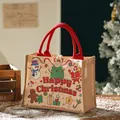 Festliche Weihnachts-Geschenktasche aus Segeltuch mit Weihnachtsmann- und Schneemann-Motiv - Weihnachts-Jute-Handtasche - Groß Rot