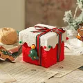 Quadratische rot-weiße Plüsch-Weihnachtsbox mit festlicher Schleife, 12x12x12 cm - Weihnachtsflanell-Geschenkbox Weiß Rot mit Schleife