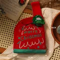 Bolsa de regalo de Navidad de punto roja con adorno de árbol verde y medidas de 34cm - Bolsa de Punto Feliz Navidad Roja
