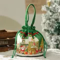 Bolsa de regalo de Navidad verde con cordón e imágenes de Papá Noel, vista SKU festiva. - Paraíso de Navidad / L / Verde