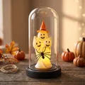 Halloween glass dome ornament with glowing ghosts and spider for festive tabletop decor - Plastic Dome / Orange Hat